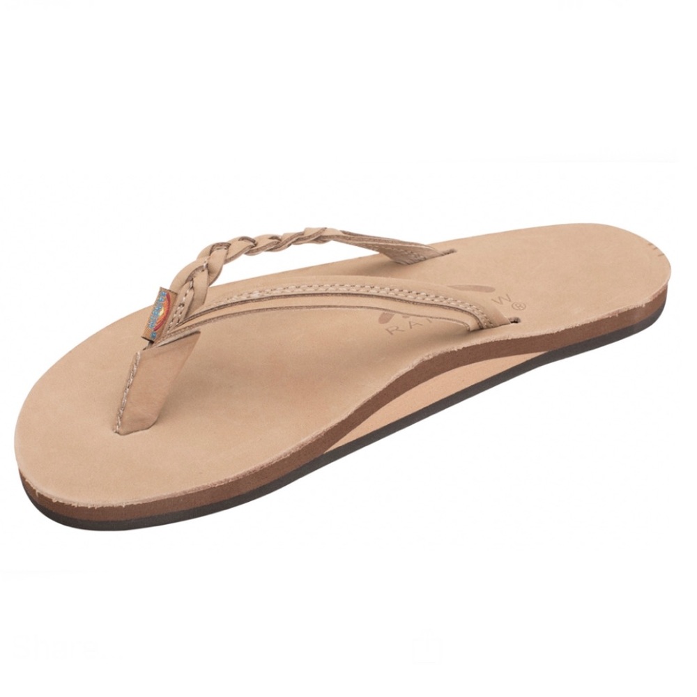 Rainbow brand, tan, braided flip flops
